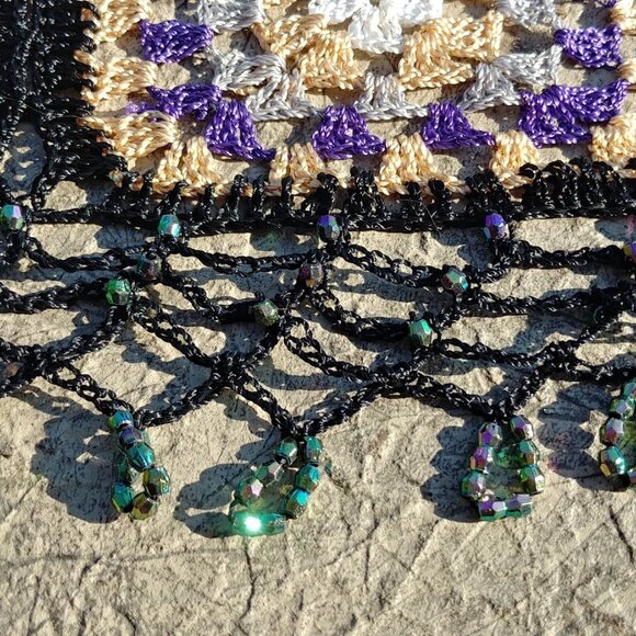 Crocheted Colourful Granny Square Scarf Wrap with Beads - Picture 5 of 8